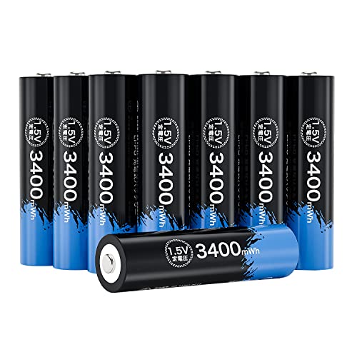 MXBatt リチウム充電池 1.5V充電池 単3形 充電式 AA リチウム電池 3400mWh 保護回路付き 繰返し充電1500回 8本入り