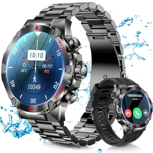【Amazon 限定ブランド】スマートウォッチ 【2024ラグジュアリー 軍用防爆 スチールストラップ＋シリコンストラップ】QIUYMIスポーツウォッチ smart watch Bluetooth5.3通話機能付き 1.43インチ大画面