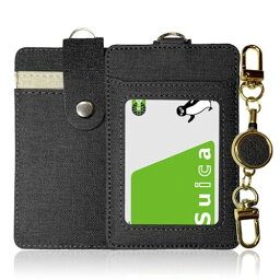 [NA Simple Style] ICパスケース 定期入れ リール付き レディース 両面カードケース3枚収納 バックル付き (Black)