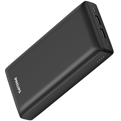 モバイルバッテリー（5000円程度） Philips (フィリップス) 【5v3a モバイルバッテリー 20000mAh PD 20W 3台同時充電】大容量バッテリー 急速充電器 type-c スマホ充電器 コンパクト 持ち運び 旅行 出張 停電対策 防災 DLP7721C ブラック