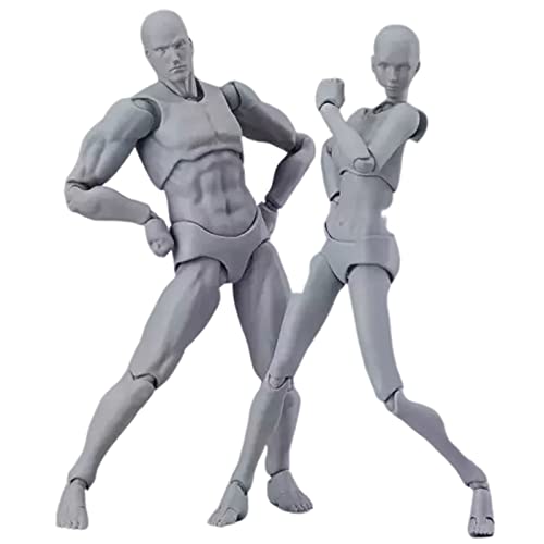 KOUKOA デッサン人形 可動フィギア 関節可動 可動式 筋肉体系 筋肉質 デッサン用 全身 ポーズモデル 男性 女性 男女 2点セット (グレー)