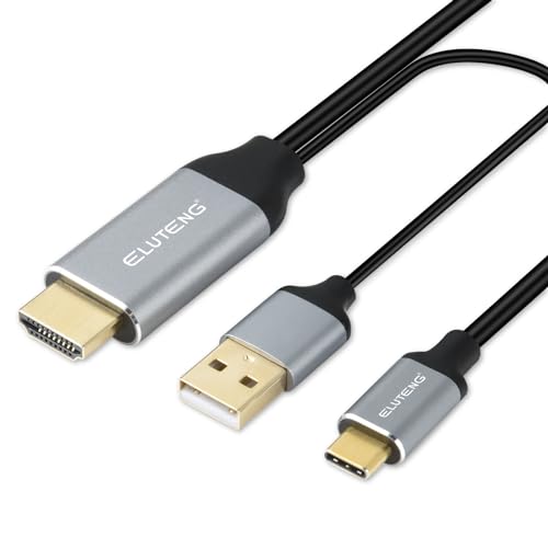 【5月限定!全商品ポイント2倍セール】ELUTENG HDMI to USB C 変換ケーブル 4K 60Hz 2m HDMI オス から TYPEC オス 【※双方向ではなく】 3in1 USB充電ポート 音声転送 Thunderbolt 3対応 モバイルモニター Nreal X