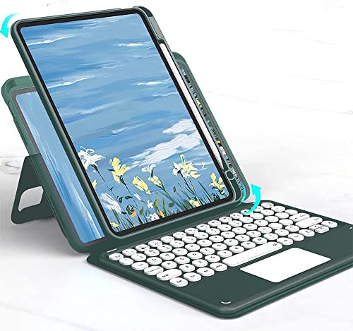 iPad mini 6 キーボード ケース 磁気吸着 縦置きスタンド機能 Pencil 収納 2021年型 iPad Mini 第6世代 分離式 カラーキーボード タッチパッド搭載 丸型キー 透明な背面シェル カバー (iPadMini6, 深緑)