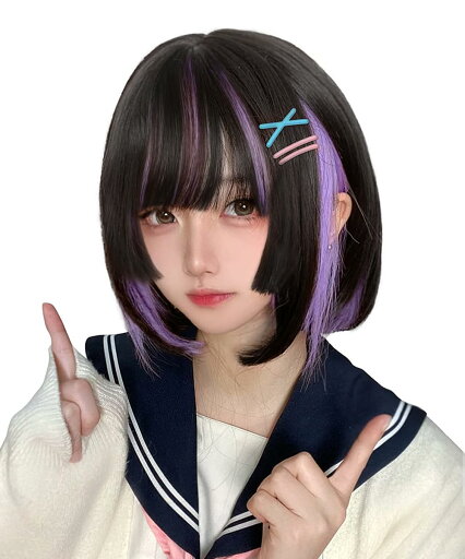 ウィッグ ボブ ショート 姫カット 黒髪 インナーカラー 紫 パープル かつら フルウィッグ 自然 カール 女装 コスプレ レディーズ カツラ 女性 ファッションウィッグ ロリータ ウィッグ ボブ ショート 姫カット 黒髪 インナーカラー 紫 パープル かつら フルウィッグ 自然 カール 女装 コスプレ レディーズ カツラ 女性 ファッションウィッグ ロリータ