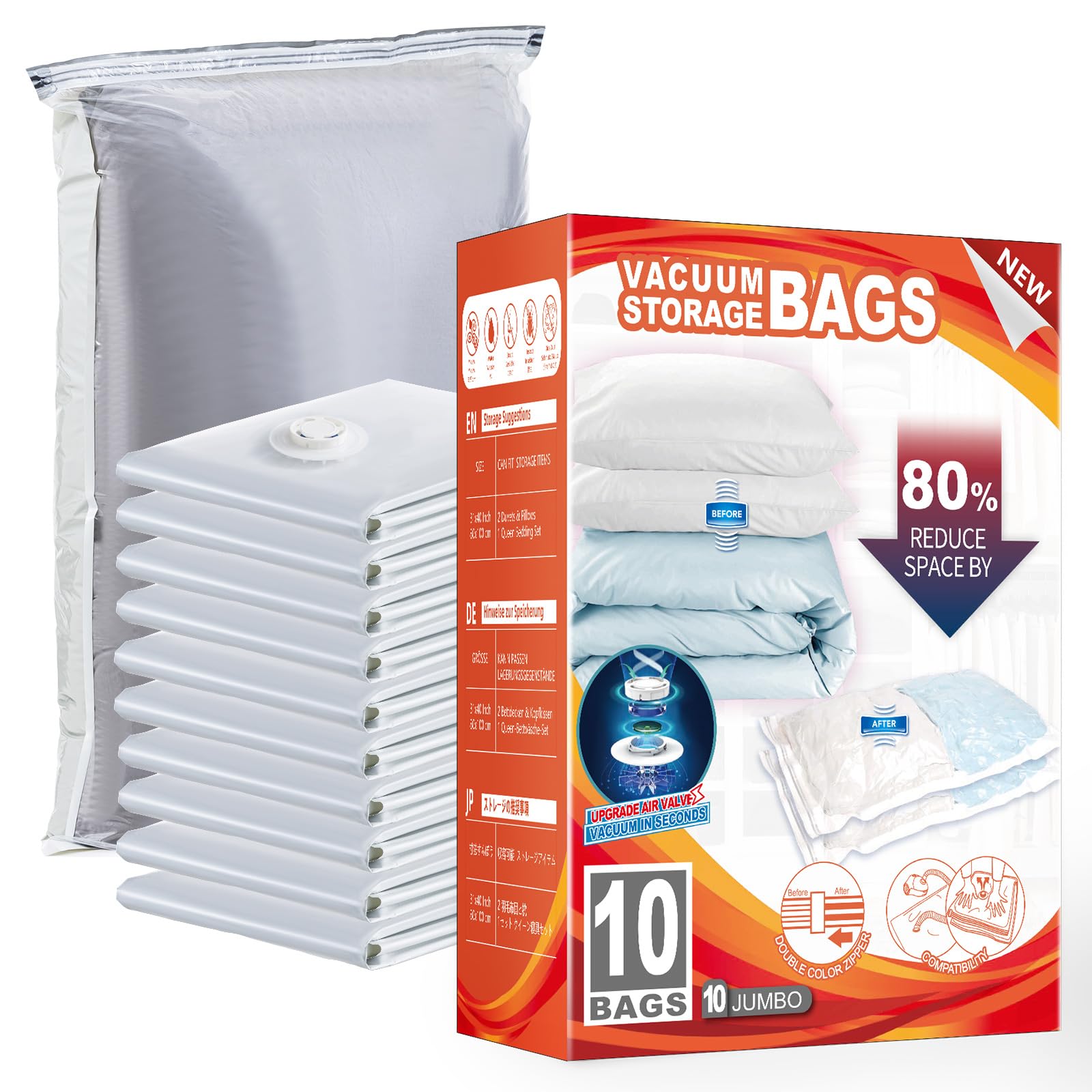 圧縮袋 衣類圧縮袋 10枚入 布団圧縮袋 旅行 あっしゅく袋 ふとん圧縮袋 真空パック 洋服 圧縮収納バッ..