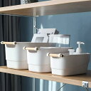 収納ボックス 木製取っ手付き プラスチック おしゃれ ポリプロピレン 収納ケース 小物入れ 防水 頑丈 整理バスケット 文房具?衣類収納 キッチンシンク下収納か...