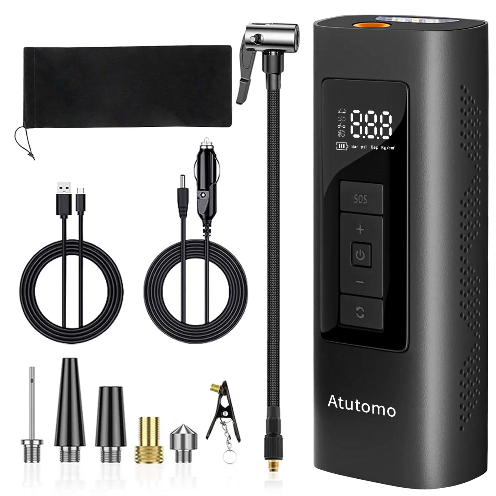 電動空気入れ【 メーカー保証1年＆PSE認証済】空気入れ 自転車 電動 空気入れ 車 バイク 空気入れ タイヤ 電動エアーポンプ ロードバイク クロスバイク 空気入れ 携帯 マウンテンバイク空気入れ 最大圧力150PSI 空気入れ 充電式 小型 (全バルブ対応) 米式/英式/仏式