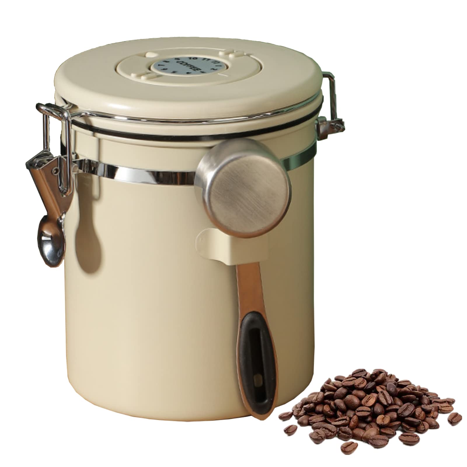 コーヒー豆保存容器 キャニスター 密閉容器 1500ml ステンレス 錆びにくい 日付表示 スプーン付き 500g 高密閉性 鮮度保持 酸化防止 茶筒 コーヒー粉 お菓子 砂糖 ナッツ 香辛料 食品貯蔵タンク コンテナ フードストッカー 大容量 おしゃれ (1500ml)