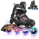 インラインスケート 子供用 2サイズ 調節可能 ローラースケート 女の子 Inline skate キッズ 発光 初心者向け 男女共用 静音 耐久 運動 アウト...