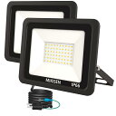led 投光器 作業灯 看板灯 50w 電球色 6000LM 3000K 600w相当 1.8コード IP66防水 アース端子付2Pプラグ 120°広角 100...