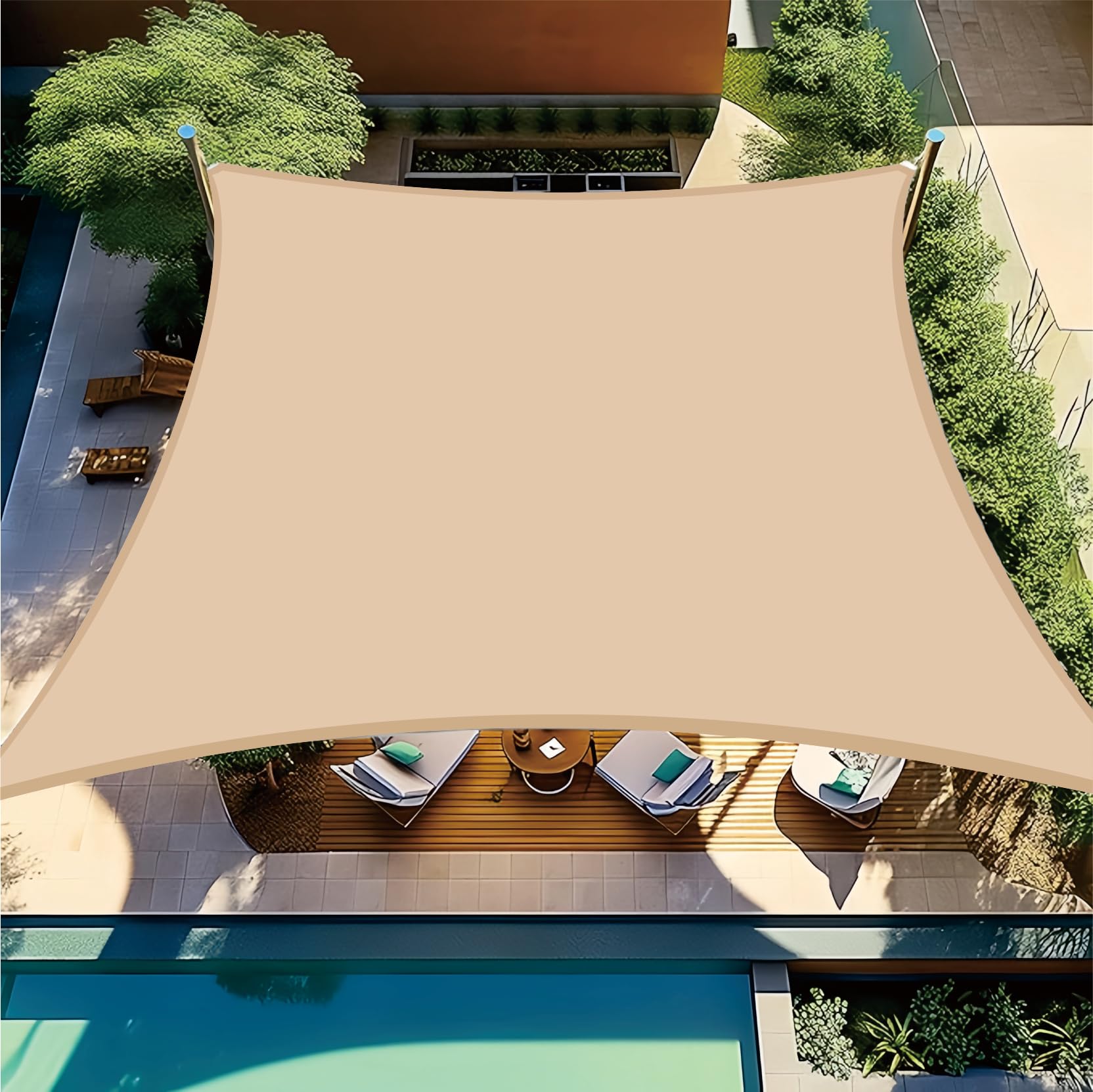 日除けシェード 日よけ サンシェード 雨よけシェード 300x300cm 紫外線UVカット遮熱 断熱 屋外 省エネ 廊下?庭下?プール ? パーゴラ? カーポート? 窓? 玄関 砂色 3x3M