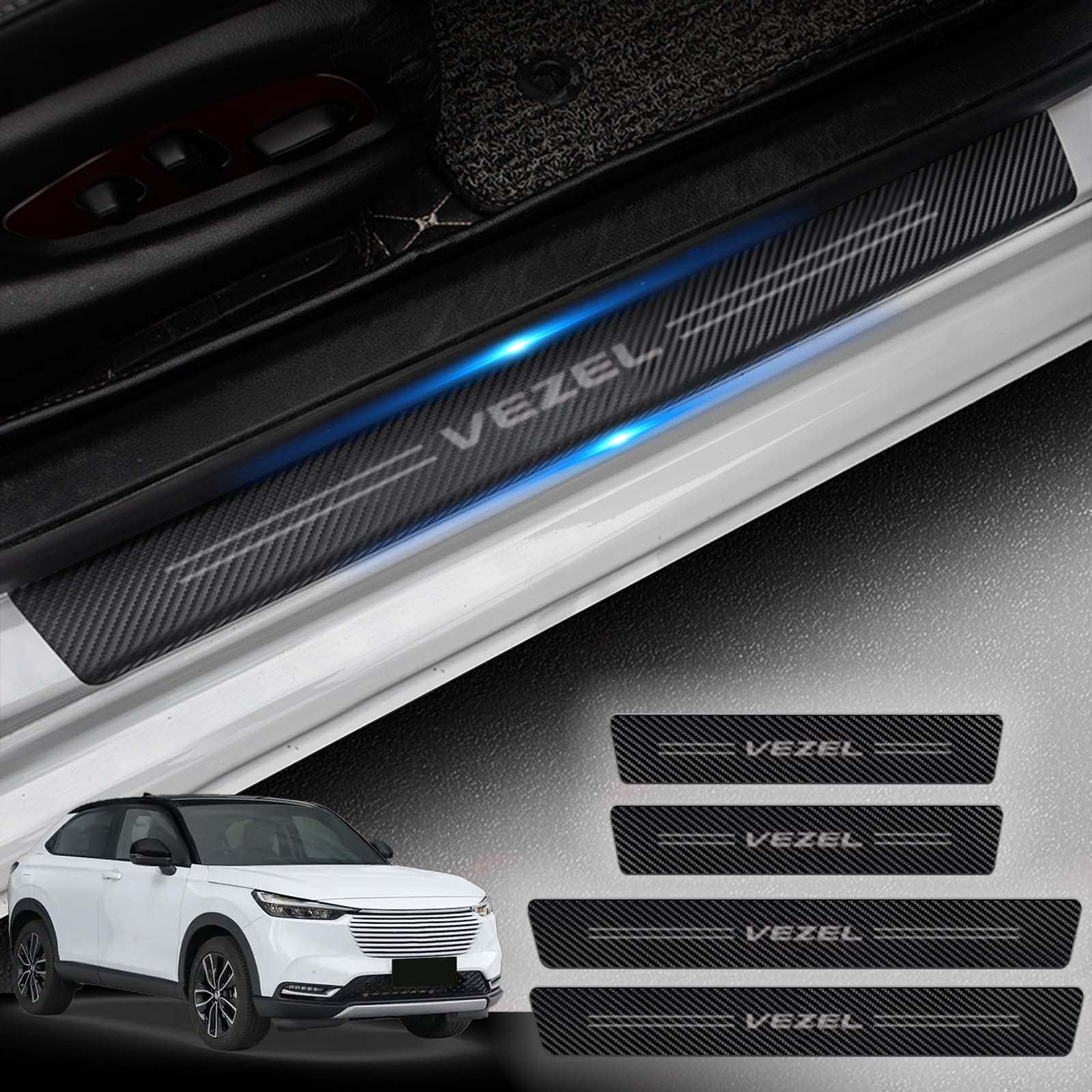 専用 新型ヴェゼル サイドステップガード VEZEL RV3 RV4 RV5 RV6 RV系(2021年4月~現行) スカッフプレート 内装 フロントリアセット ステップガード 滑り止め 汚れ防止 キズ防止 日本語の取り付け説明書付き 4点セット