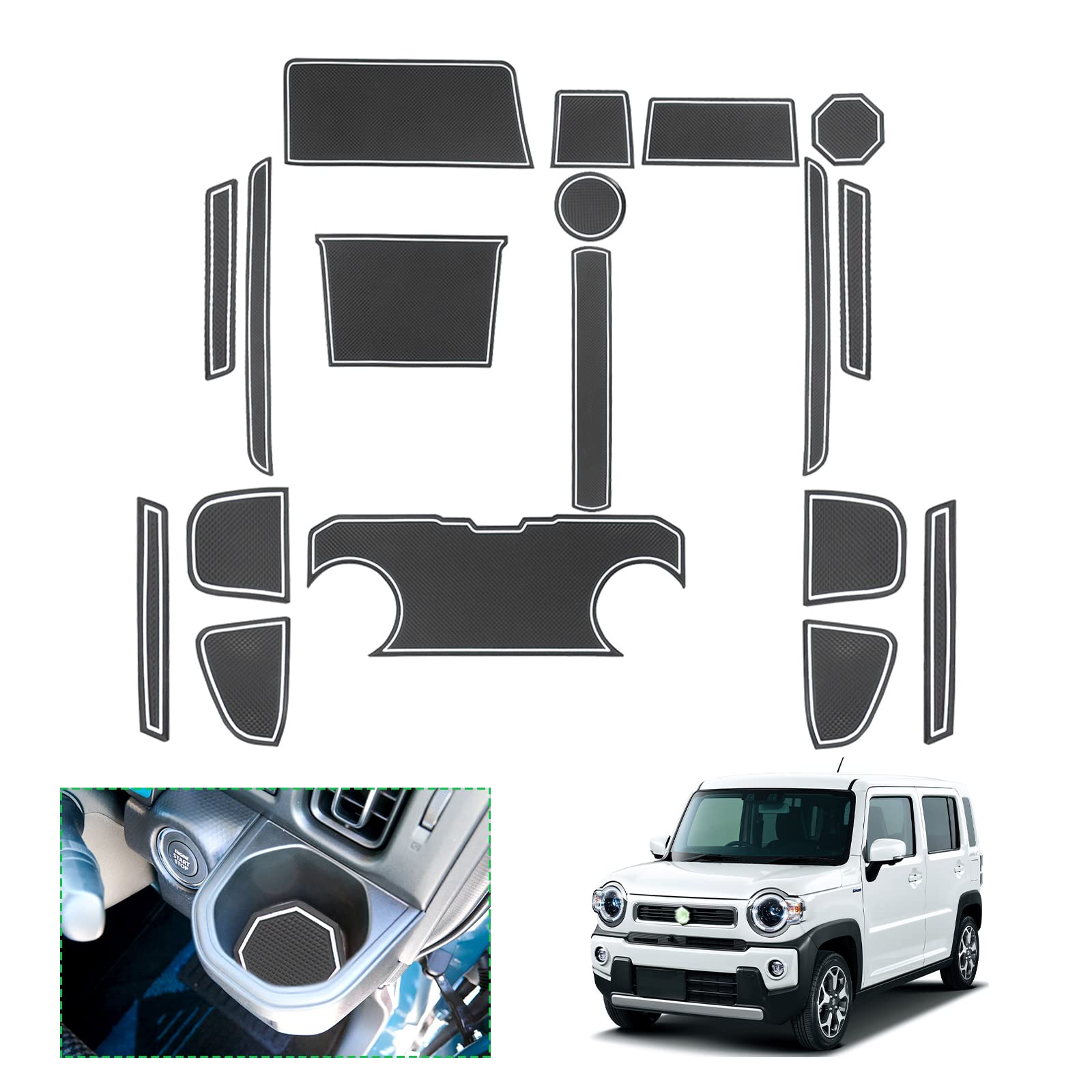 樂天商城 - スズハスラー MR52S/MR92S型 2代目 2020年〜現行 SUZUKI HUSTLER 新型 専用 ドアポケットマット ラバーマット ゴム 防音 ドリンクホルダー アクセサリー ドレスアップ インテリアラバーマット 汚れ防止 右ハンドル専用 傷防止 滑り止め (ホワイト)