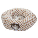 猫 トンネル ベッド おもちゃ 冬 寒さ対策 ふわふわ シャギー 長絨毛 折りたたみ式 ドーナツ 丸型 キャットトンネル 省スペース ポンポン 猫遊宅 ストレス発散 運動不足 O型 - ブラウン(4)
