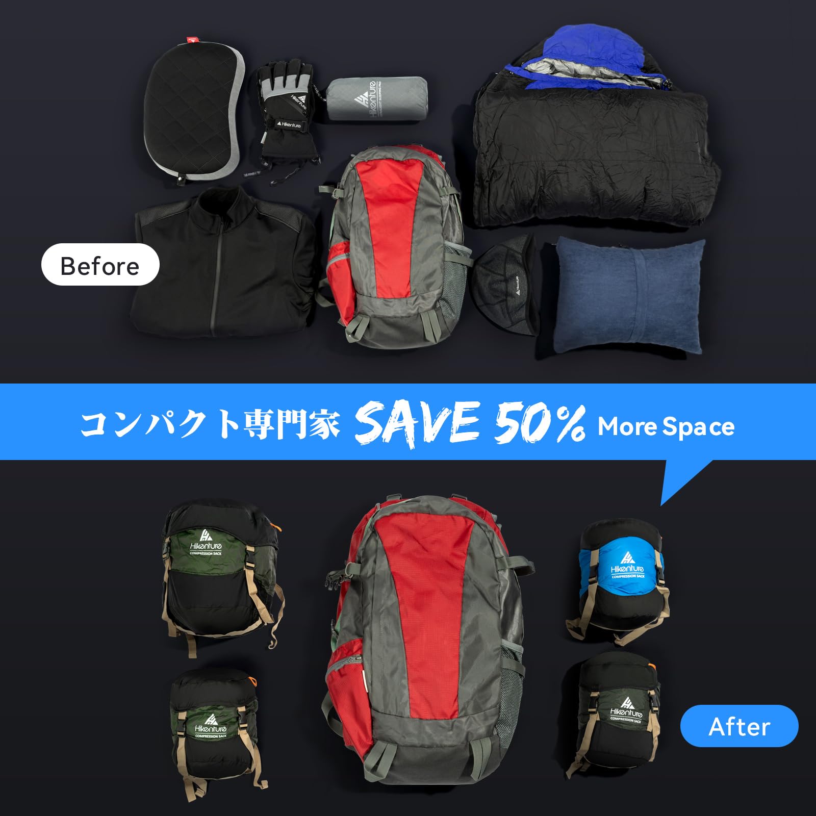 コンプレッションバッグ【50%まで圧縮】大容量30L/20L/14L/10L 高撥水 軽量 寝袋収納圧縮バッグ 収納袋 スタッフバッグ ケース 耐摩耗 シュラフ 衣類が収納可能 防水 キャンプ 登山 ツーリング アウトドア 携帯スタッフサック（2セット） kasukito-10003881 カシキド楽天市場店 サンプル画像2