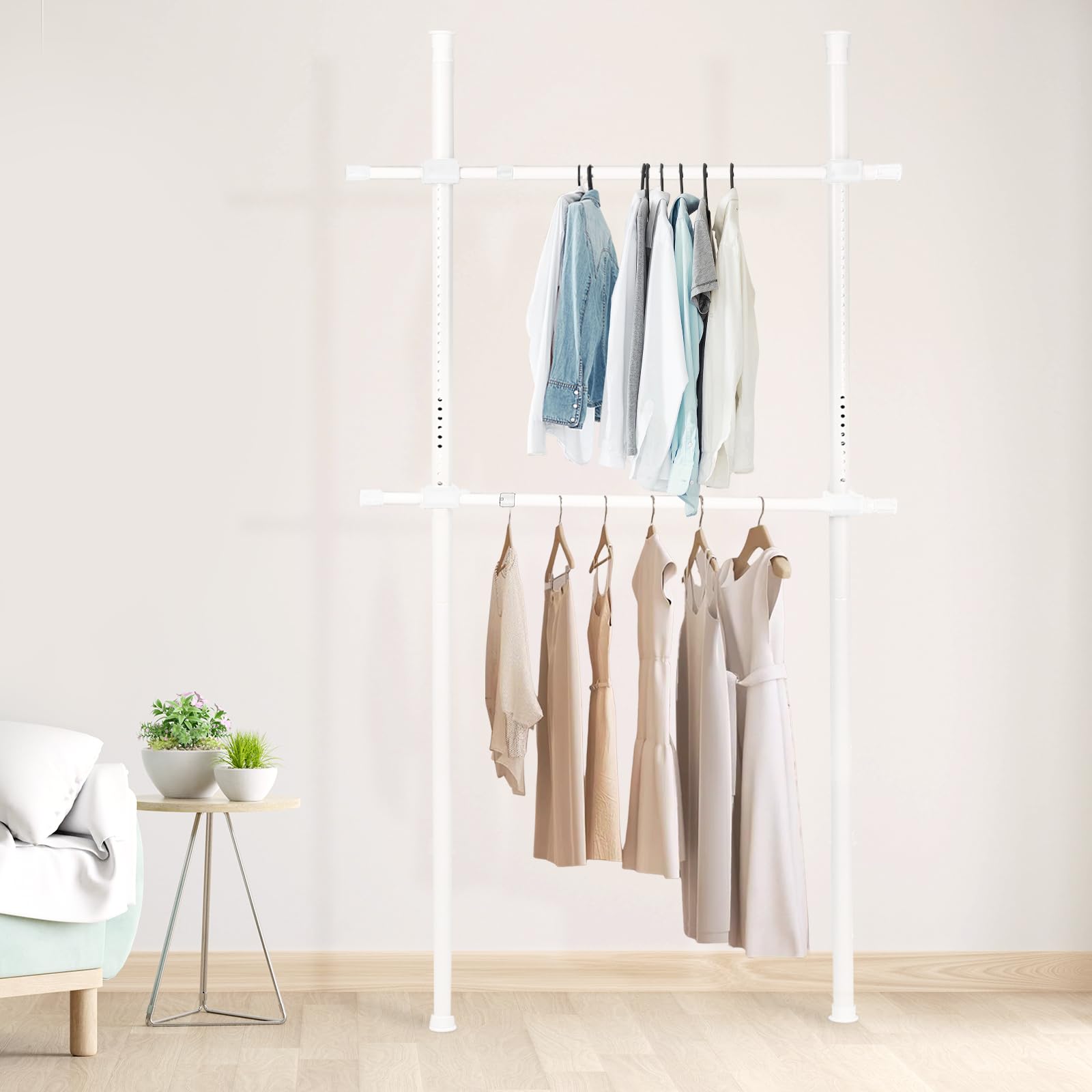 ハンガーラック 突っ張り ダブル 総耐荷重100kg 高さ調整可能（約110-310cm） 横伸縮可能（約75-120cm..
