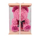ローズベア ローズ熊 バラ 手作り くま 薔薇 枯れない花 ぬいぐるみ 女性に バレンタイン 誕生日 母の日 ピンク箱付き (ピンク-ホットピンク足)