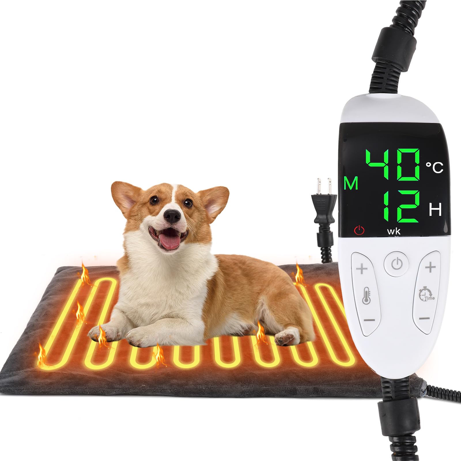 ペット用ホットカーペット 恒温タイプ ペットヒーター 30°C-60°C無段階温度調節 12段タイマー機能 猫 ..