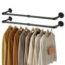 ハンガーパイプ ハンガーラック 壁付け ハンガーバー 幅92CM 2本セット 壁掛け 洋服ラック ブラック アイアン 頑丈 オープンクローゼット おしゃれ 見せ...