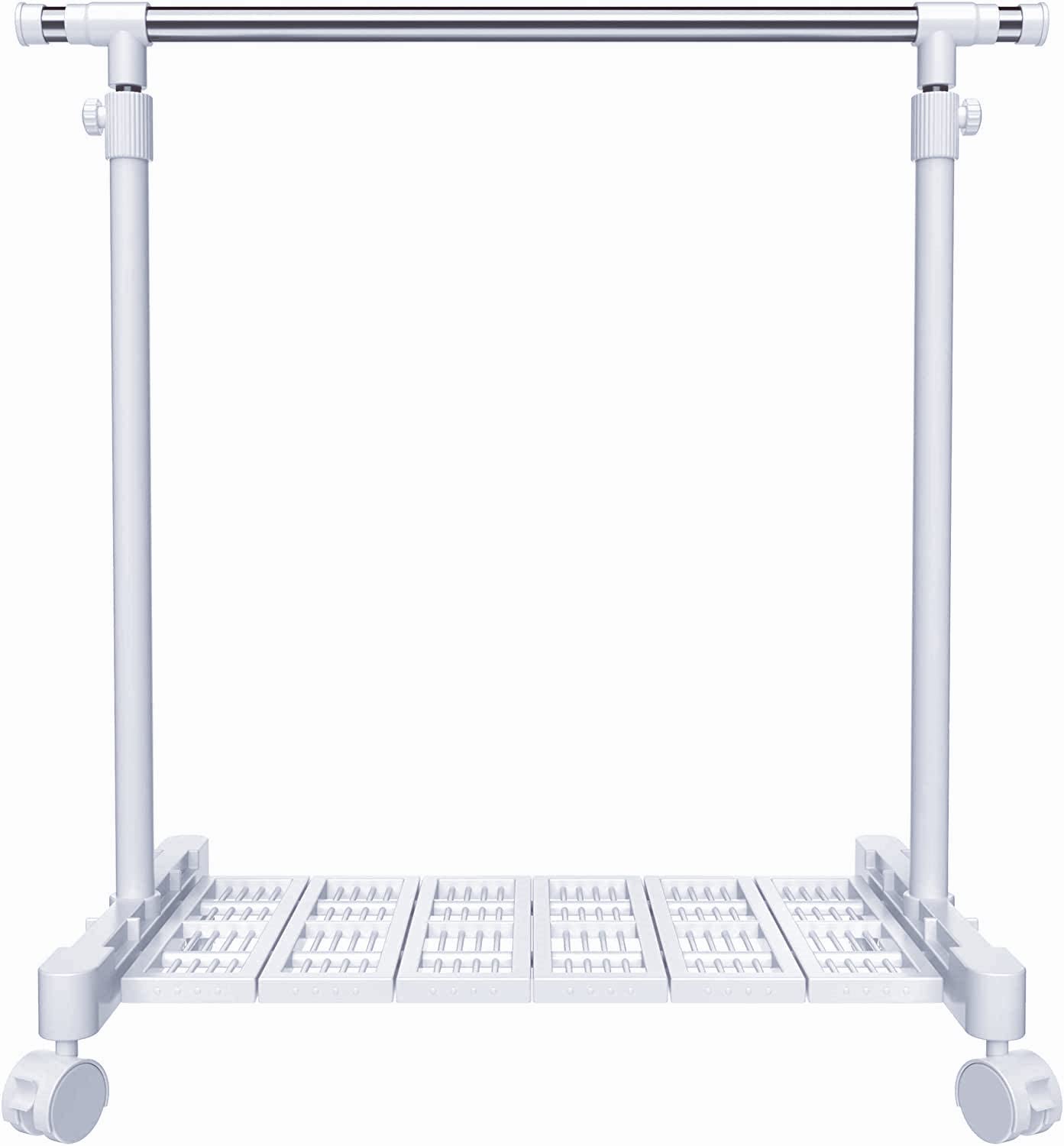 シングル ハンガーラック 直径29.44mm 縦横伸縮 頑丈 軽量 パイプハンガー キャスター 棚付き 幅90~155×奥行43×高さ90~160cm 耐荷重5...