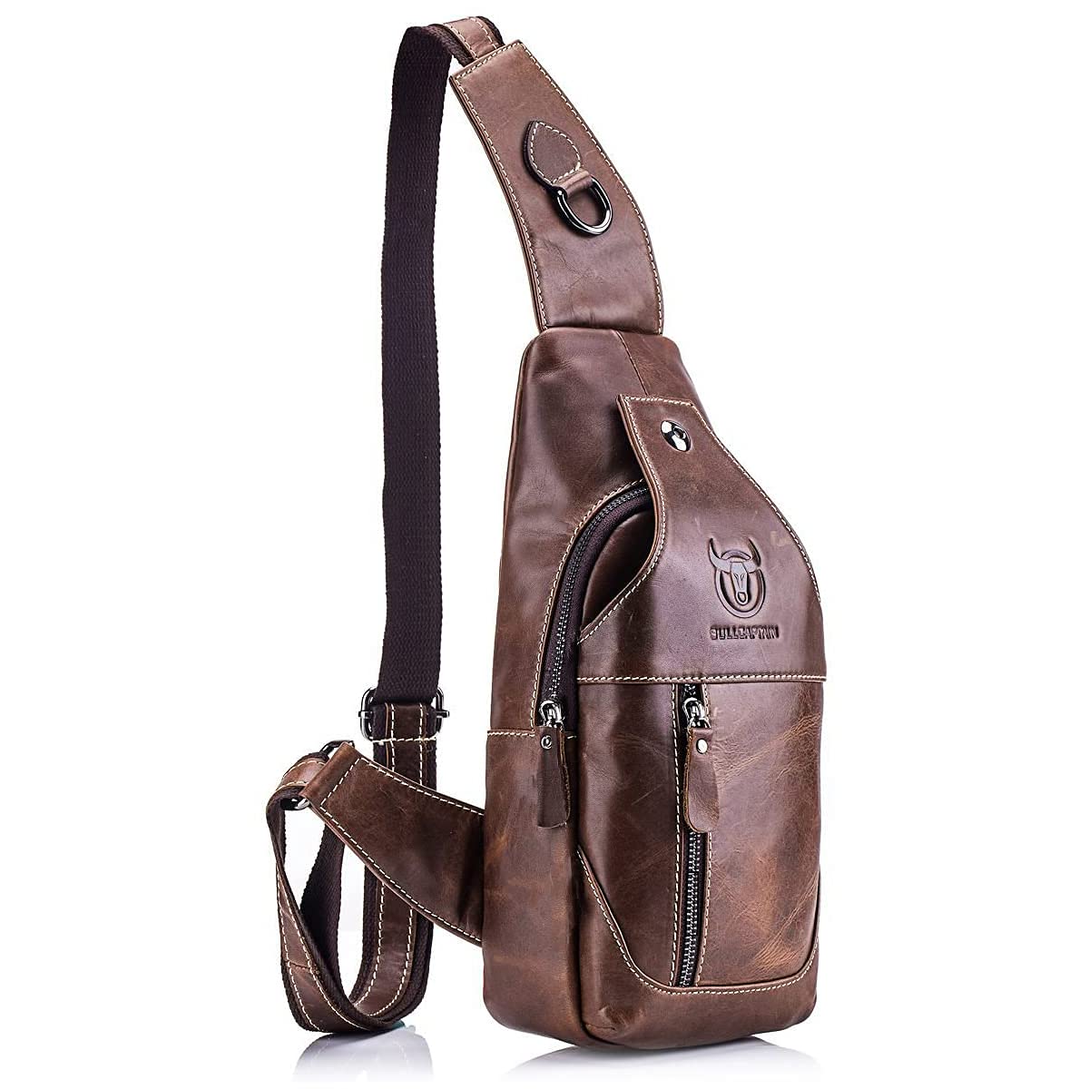 ボディバッグ メンズ 本革 斜めがけバッグ ショルダーバッグ 牛革 おしゃれ 軽量 大容量 胸バッグ ワンショルダー iPadmini収納可能 男性用(4)