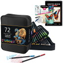 色鉛筆 72色本のカラーペンシルセット 3色のスケッチブック付き 大人用塗り絵 油性色鉛筆 プロ専用ソフト芯色鉛筆セット 子供から大人、アーティストまで理想的な...