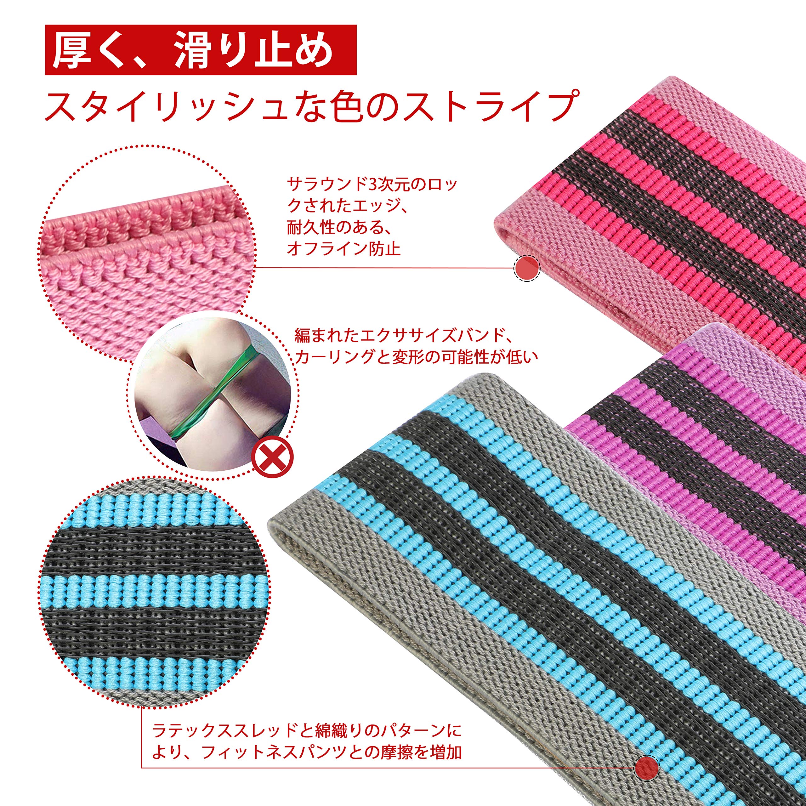 ヒップバンド 美尻バンドトレーニング 特製ゴムバンド付き 強度別3本セット フィットネスバンド エクササイズバンド ヒップ 太もも ダイエット 強い耐久性 収納袋付き 両面ライナー布ノンスリップ 美尻 美脚 桃尻改造 筋トレ