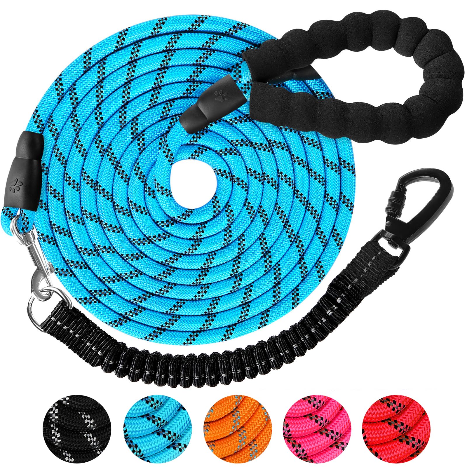 犬 リード ロングリード 犬用リード 20m - 長い丸ロープ 小型犬 中型犬 大型犬 反射 軽量 丈夫 持ちやすい スポンジハンドル 伸縮リード付き 犬用散歩ひも 訓練用リード 負担減軽 衝撃吸収 ブルー