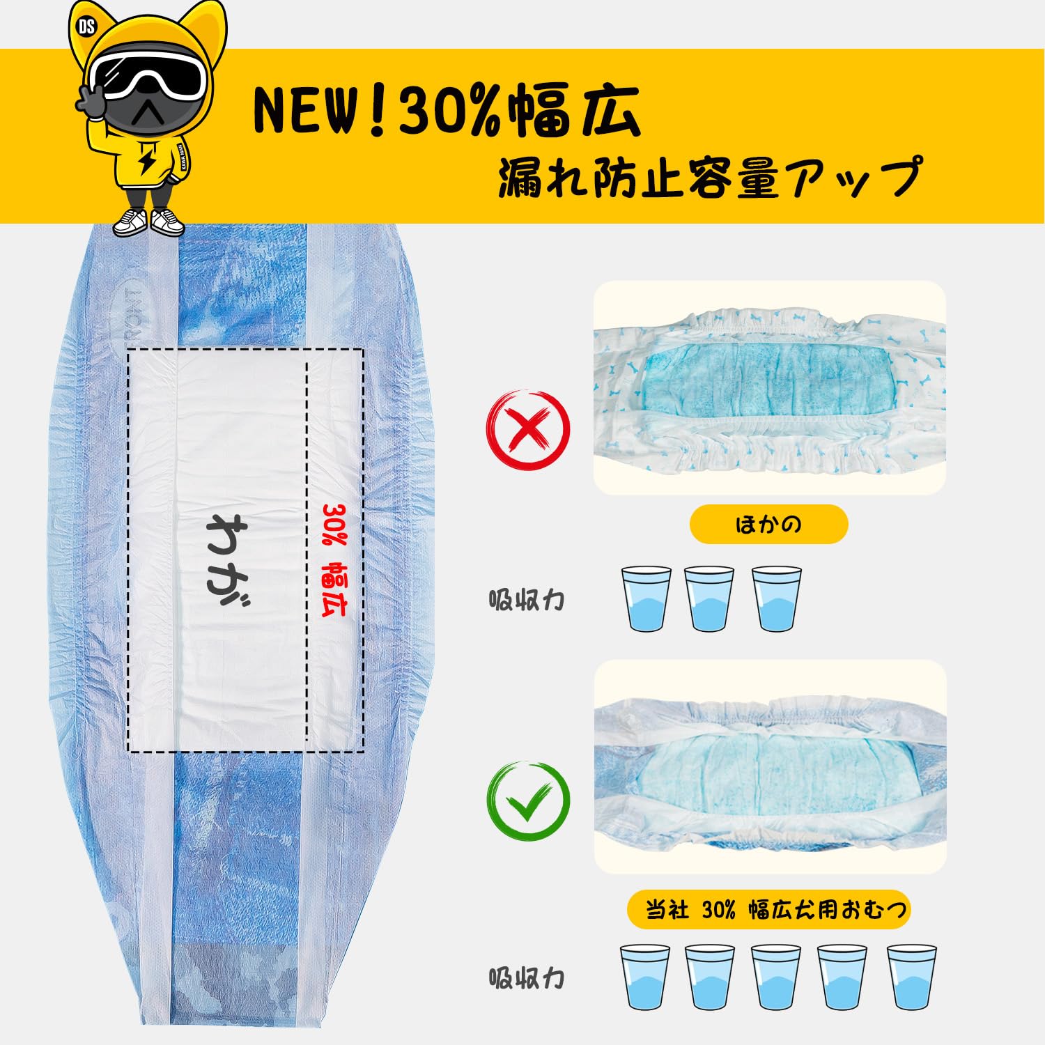 カシキド楽天市場店の犬用オムツ 男の子用マナーベルト 幅広ウエスト 2色柄犬用おむつ 男の子用犬腹巻超吸収性 横漏れ防止設計使い捨て犬オムツ おもらし対策 マーキング対策マナーウェア 介護 子犬 成年犬 高齢犬用 mサイズ48枚入り｜アングル3
