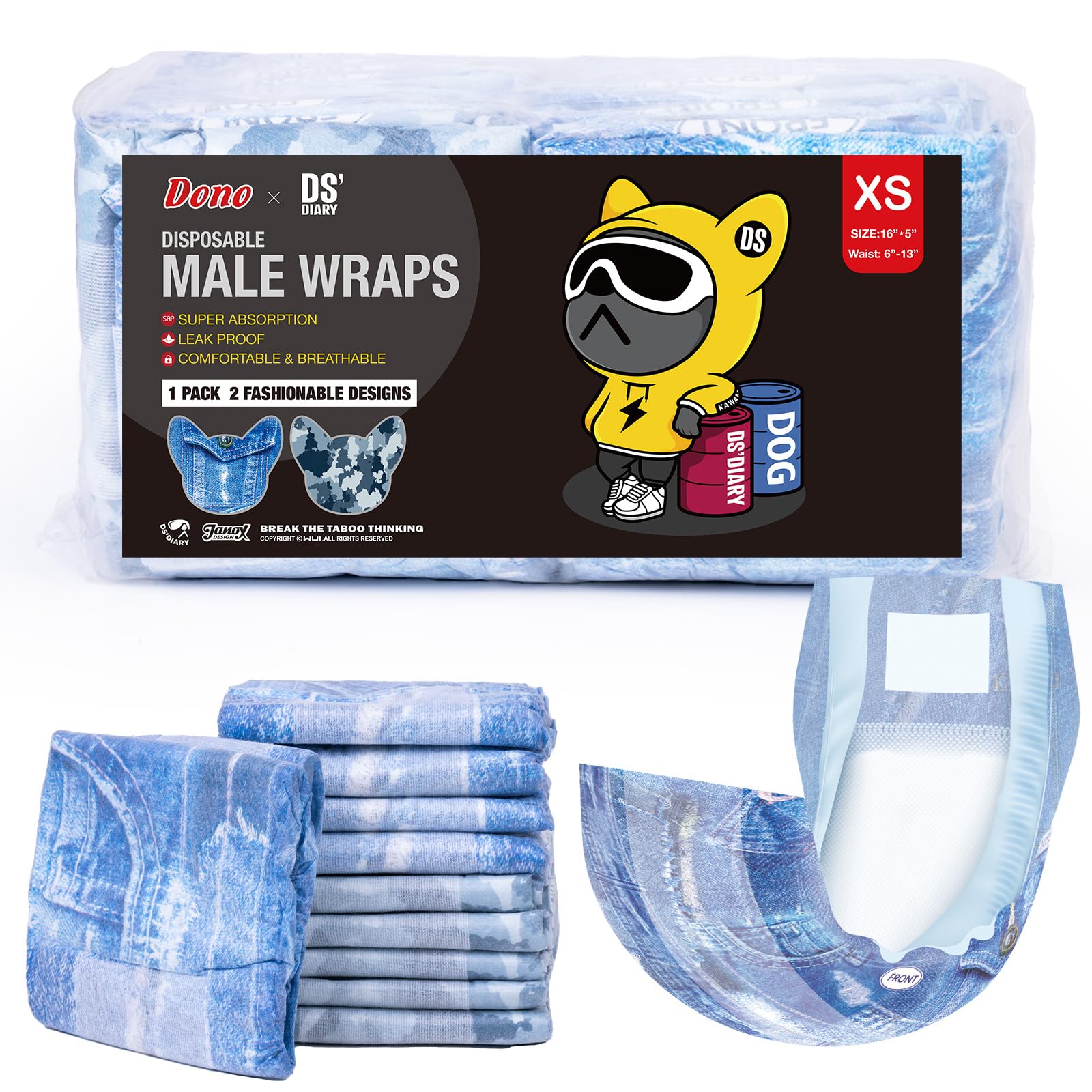 犬用オムツ 男の子用マナーベルト 幅広ウエスト 2色柄犬用おむつ 男の子用犬腹巻超吸収性 横漏れ防止設計使い捨て犬オムツ おもらし対策 マーキング対策紙おむつ 介護 子犬 成年犬 高齢犬用 xsサイズ36枚入り