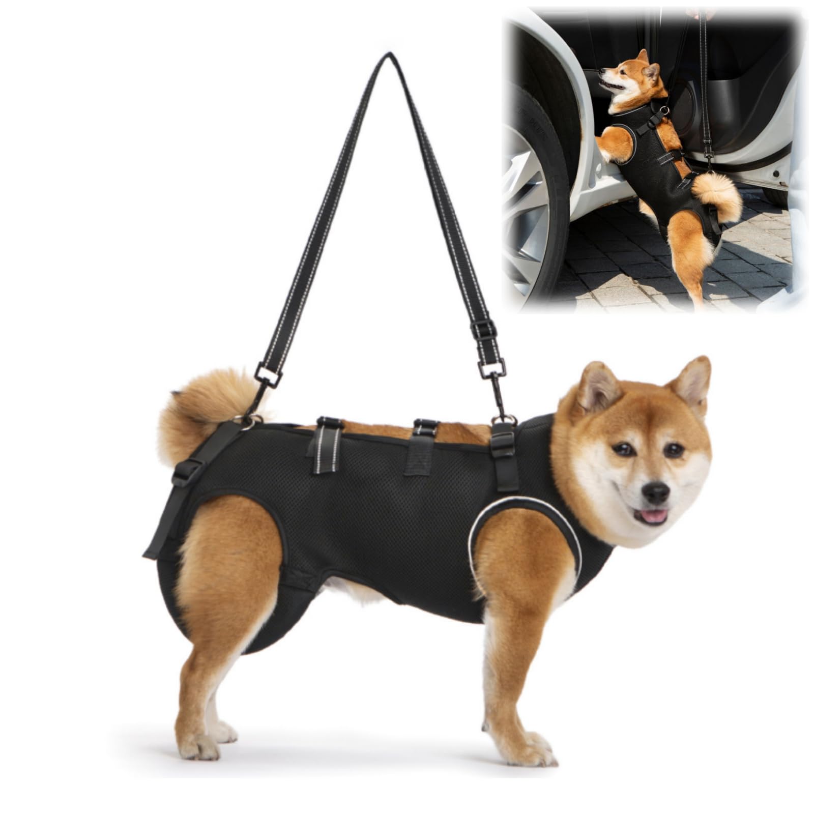 -犬用介護ハーネス 夏 通気 犬 介護用ハーネス 歩行補助 老犬 けが 介護用品 脱着簡単 老犬/怪我/手術/快復中/病気 中型犬 小型犬 介護 服 脚 障害 リハビリ 散歩 胴輪 犬の前足と後ろ足の補助 お出かけ便利 (ブラック【夏】 XS(1.5-4kg))