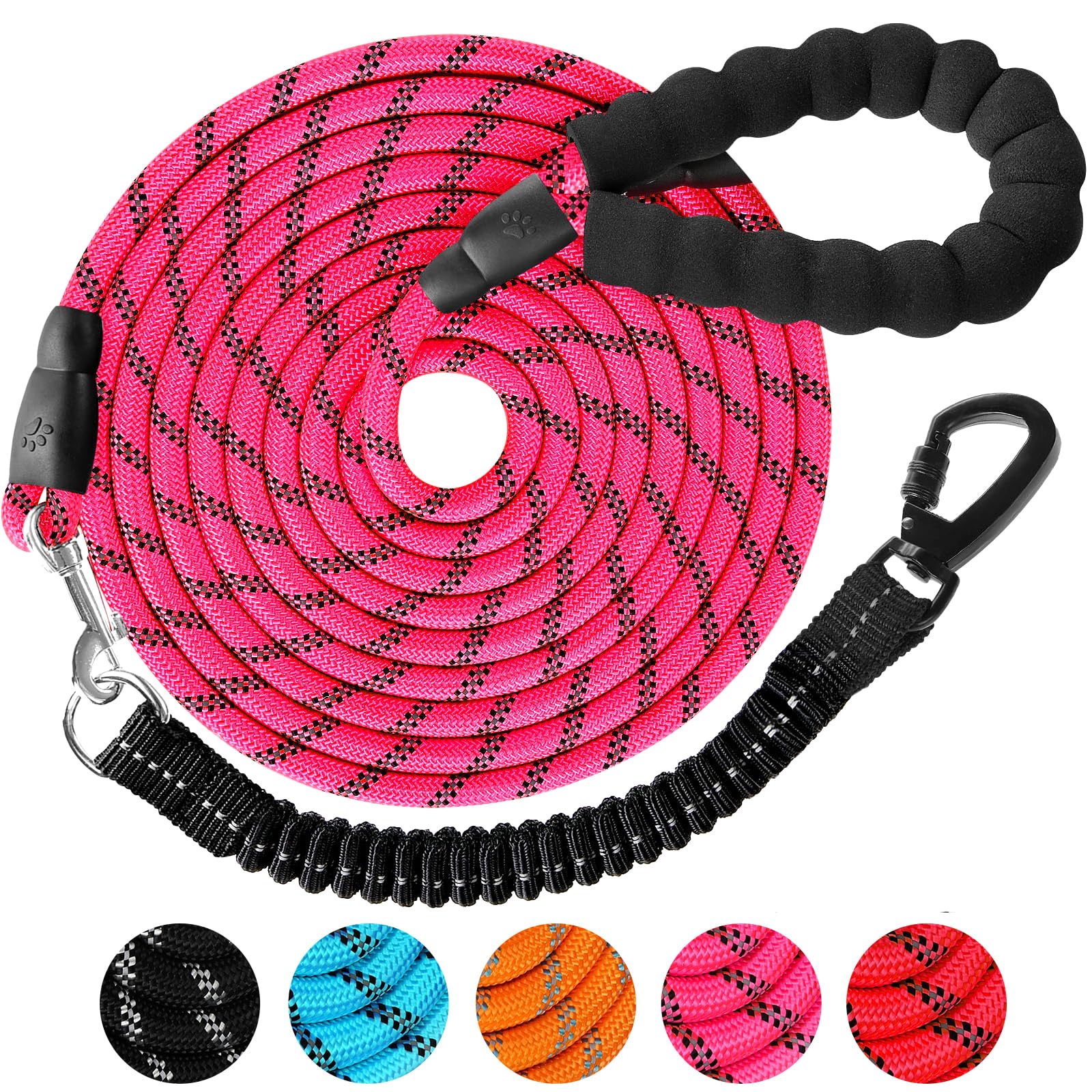 犬 リード ロングリード 犬用リード 30m - 長い丸ロープ 小型犬 中型犬 大型犬 反射 軽量 丈夫 持ちやすい スポンジハンドル 伸縮リード付き 犬用散歩ひも 訓練用リード 負担減軽 衝撃吸収 ピンク