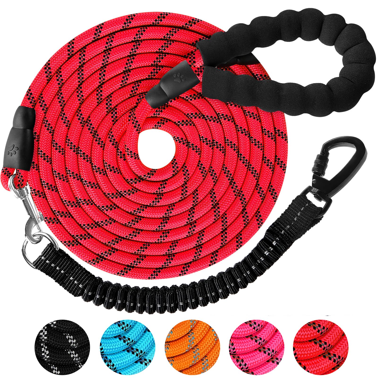 犬 リード ロングリード 犬用リード 30m - 長い丸ロープ 小型犬 中型犬 大型犬 反射 軽量 丈夫 持ちやすい スポンジハンドル 伸縮リード付き 犬用散歩ひも 訓練用リード 負担減軽 衝撃吸収 レッド