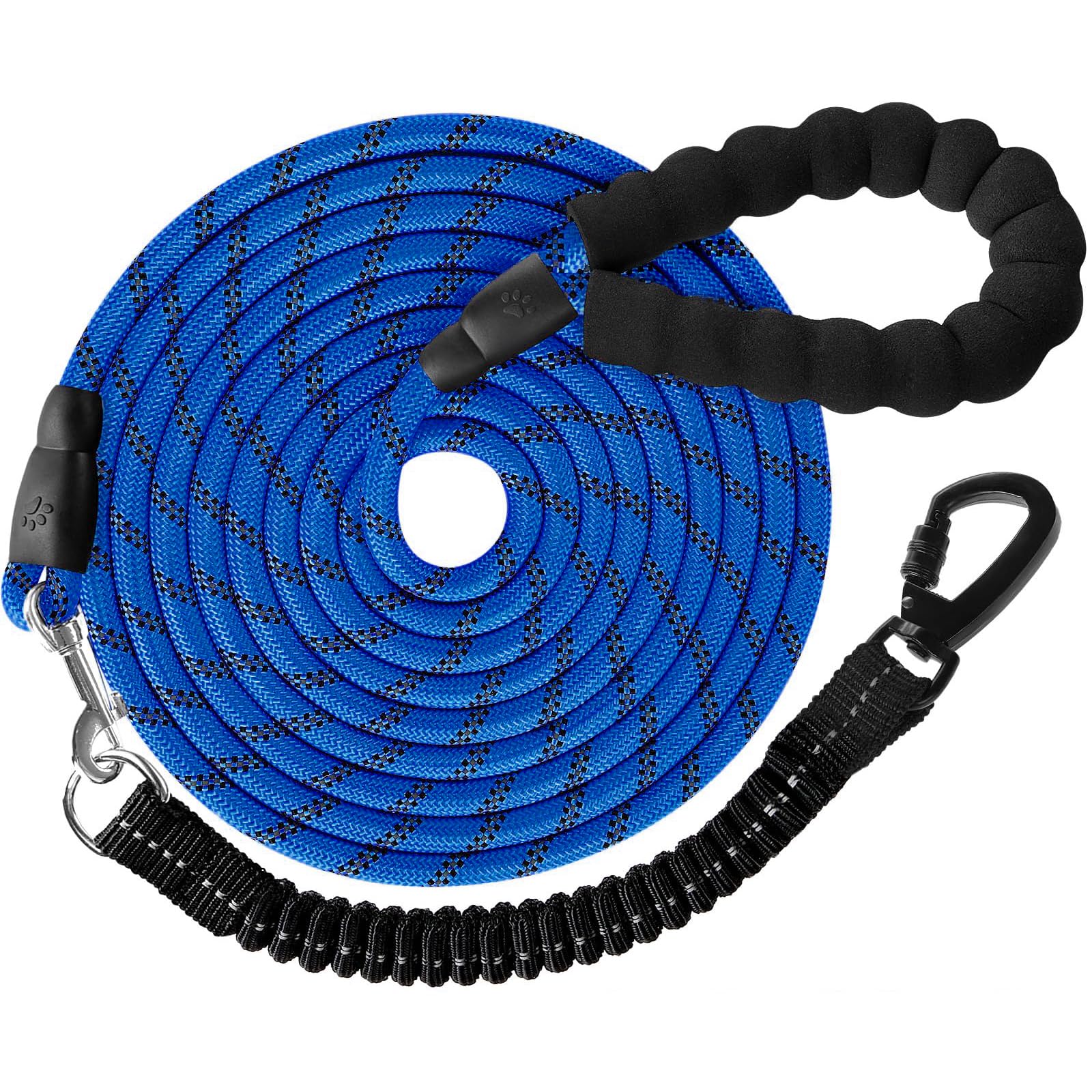 犬 ロングリード 犬用リード 30m - 長い丸ロープ 小型犬 中型犬 大型犬 反射 軽量 丈夫 持ちやすい スポンジハンドル 伸縮リーシュ付き 犬用散歩ひも 訓練用 負担減軽 衝撃吸収 ダークブルー