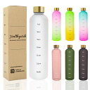 タイムマーカー付きウォーターボトル 1リットル 水筒 1000ml スリムでおしゃれ 透明の水筒 (ホワイト)