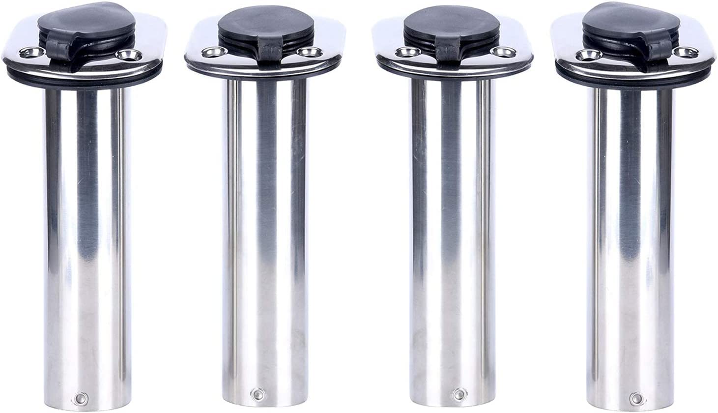 ステンレス製 90度 ロッドホルダー 4点セット 船べり埋め込み タイプ 内部硬質ガード 船ロッドホルダー