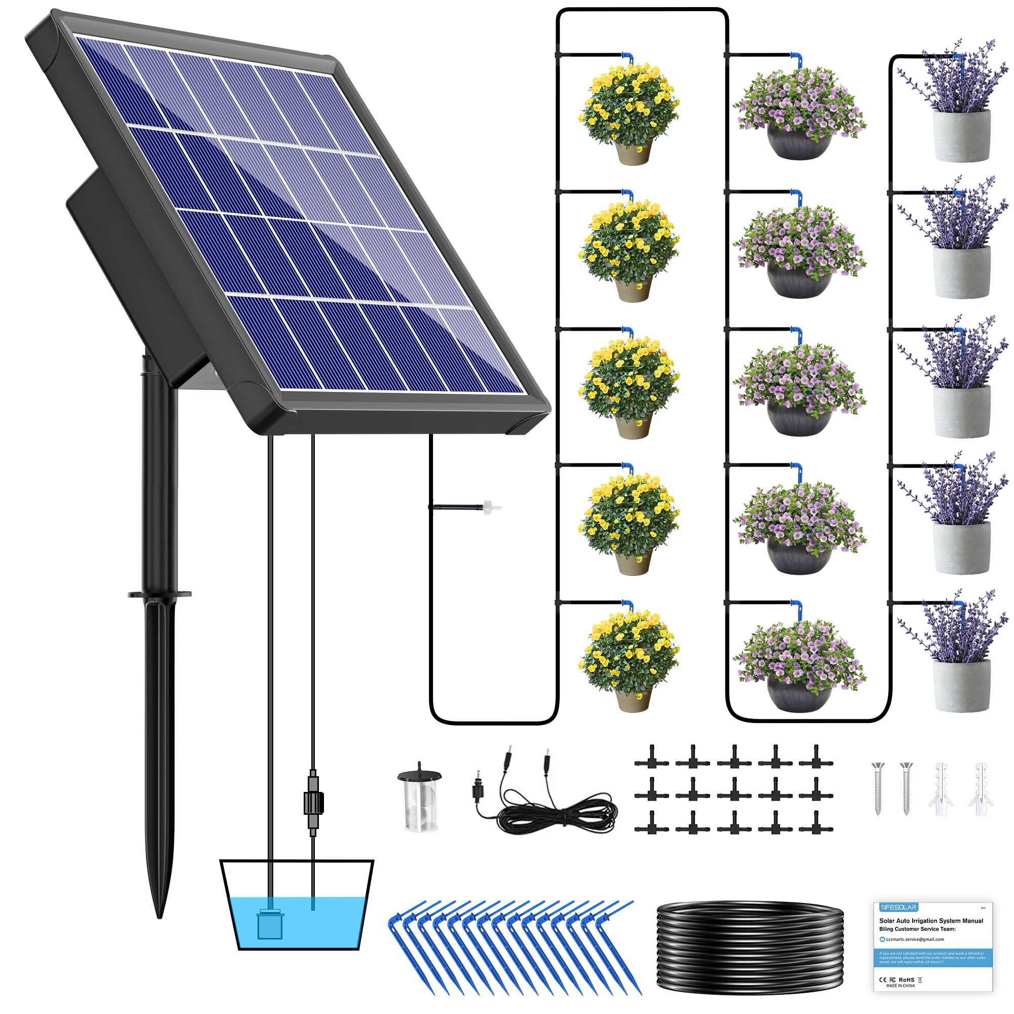 ソーラー 自動 灌水器 水やり器 観葉植物 ベランダ 水やり 3.5W 2200mAh 内蔵バッテリータイマー 自動散水 自動水やり機 自動水やり 自動給水器 水やりタイマー 充電式 ポンプ 鉢植え プランター 家庭菜園 キット 農業 水撒き 畑 散水 屋外 植物 花 園芸 鉢（15鉢対
