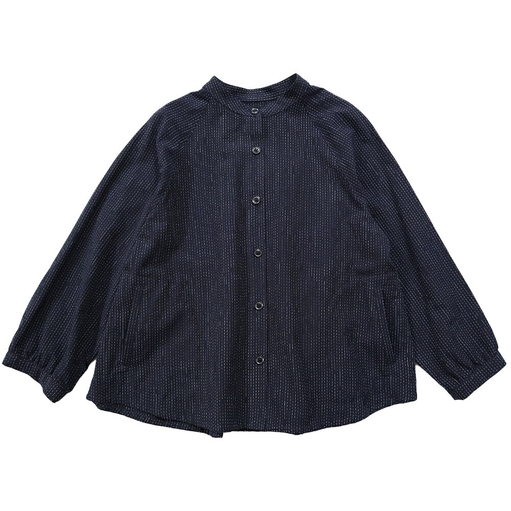 美品　儀右エ門 ギエモン シャツ　ブラウス　ジャケット　ストライプ 儀右ヱ門 ギエモン 七分袖 シャツ ブラウス ストライプ ネイビー