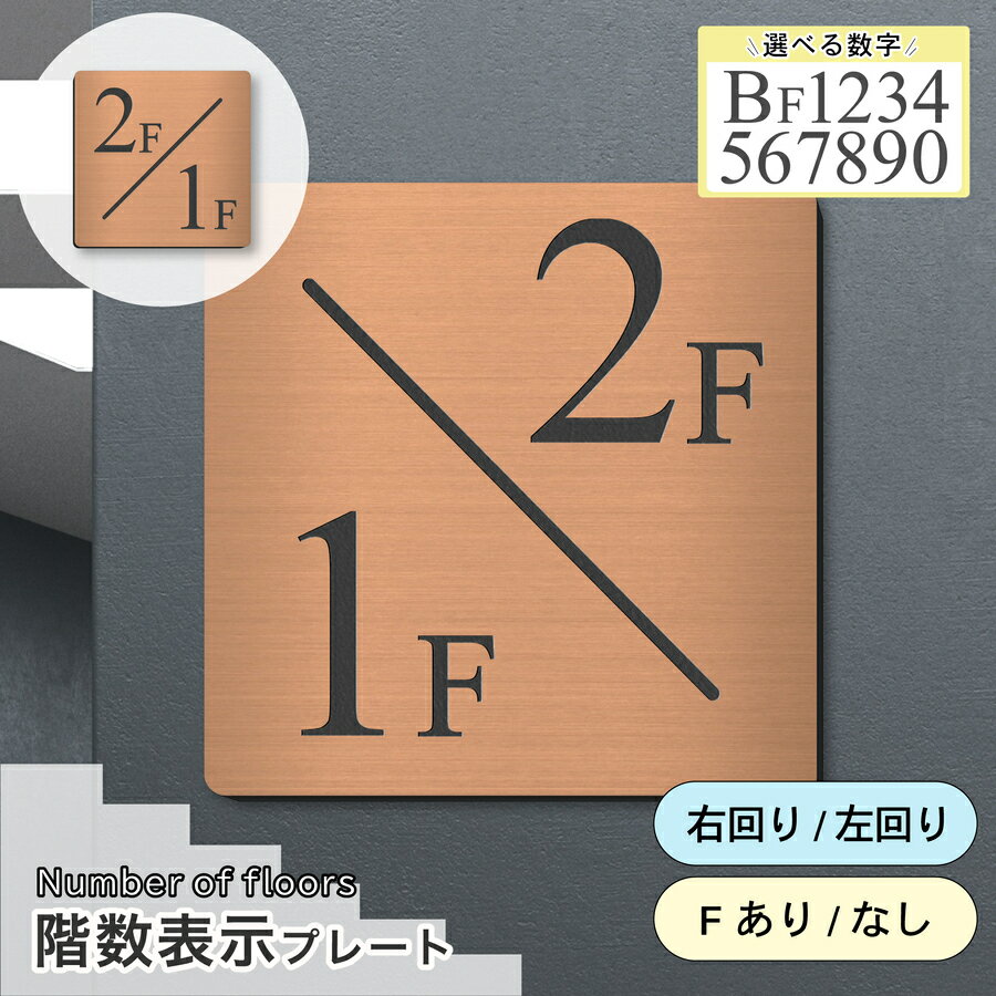 【〜12:00注文で当日発送】階数表示板 踊り場 2/1タイプ 階段 中間階 1.5階 階数表示プレート 数字 サイン 150角 200角 250角 300角 右回り 左回り 対応 看板 銅板風 ブロンズ 15cm 30cm 特大 表示板 アンティーク 屋外対応 シール式 日本製 送料無料