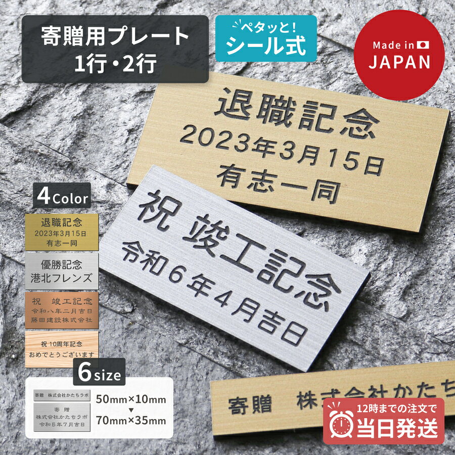 寄贈プレート 小さい 名入れ 50mm 60mm 70mm オーダーメイド 贈答 絵画 名入れ ネームプレート 刻印無料 プレート 卒業 卒園 竣工 創立 おしゃれ メッセージ ギフト 贈る 贈与 寄付 進呈 贈呈 記念 ステンレス調 ゴールド 真鍮風 シール式 送料無料