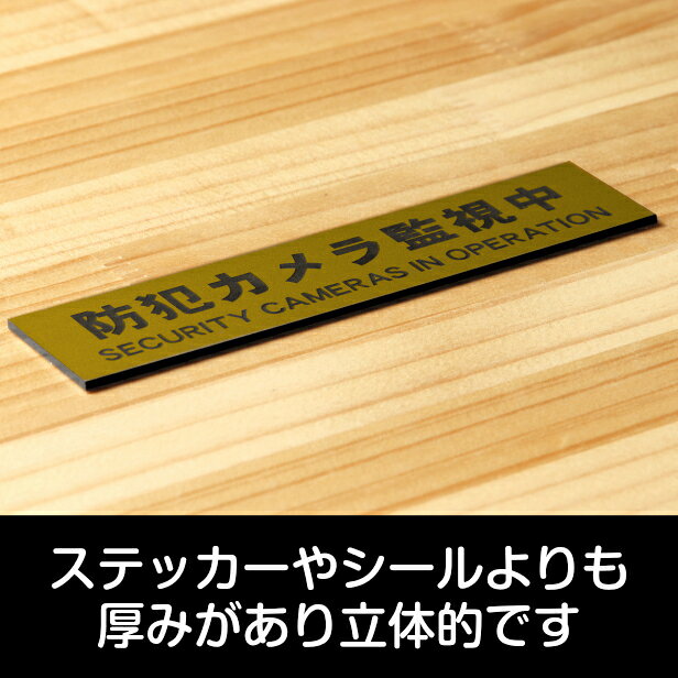 防犯カメラ監視中 英語付 サインプレート 真鍮風 ゴールド おしゃれで雰囲気を損なわない防犯用プレート 監視カメラ いたずら防止 katachi-lab-10000559 表札 サインプレート かたちラボ サンプル画像3