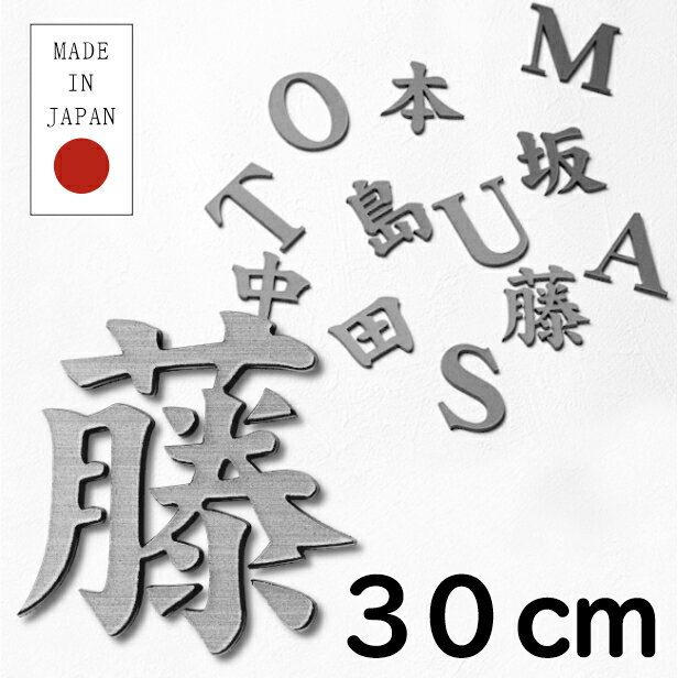 切り文字 表札 看板 30cm 漢字 ひらがな カタカナ アルファベット 数字 (楷書体) ステンレス調 シルバー 切文字 抜き文字 立体 アイアン風 銀 軽くて丈夫 屋外対応 取付ガイド付 貼る シール式 メール便 送料無料