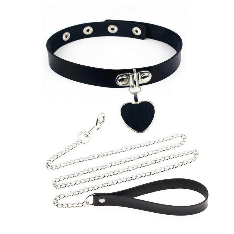 チェーンリード付 セクシー 首輪チョーカー ネックレス 2点セット ハンドストラップ付き ゴシック ゴスロリ 首輪