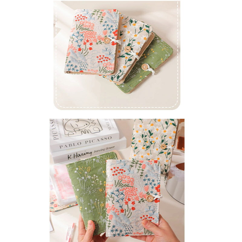 家計簿 植物柄 刺繍 布 A6サイズ ルーズリーフ 90枚収納 チャック袋5枚付き カード袋1枚 通帳ケース 手..