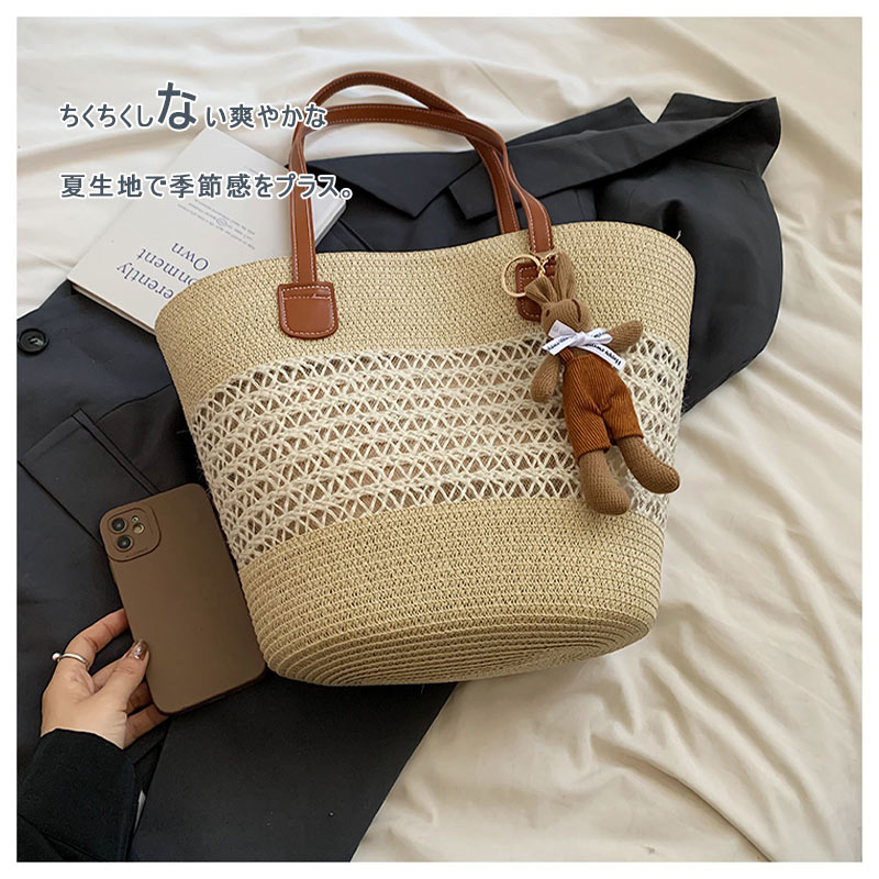 ぬいぐるみ かごバッグ かばん レディース ストローバッグ 草編みバッグ サマーバッグ ショルダーバッ..