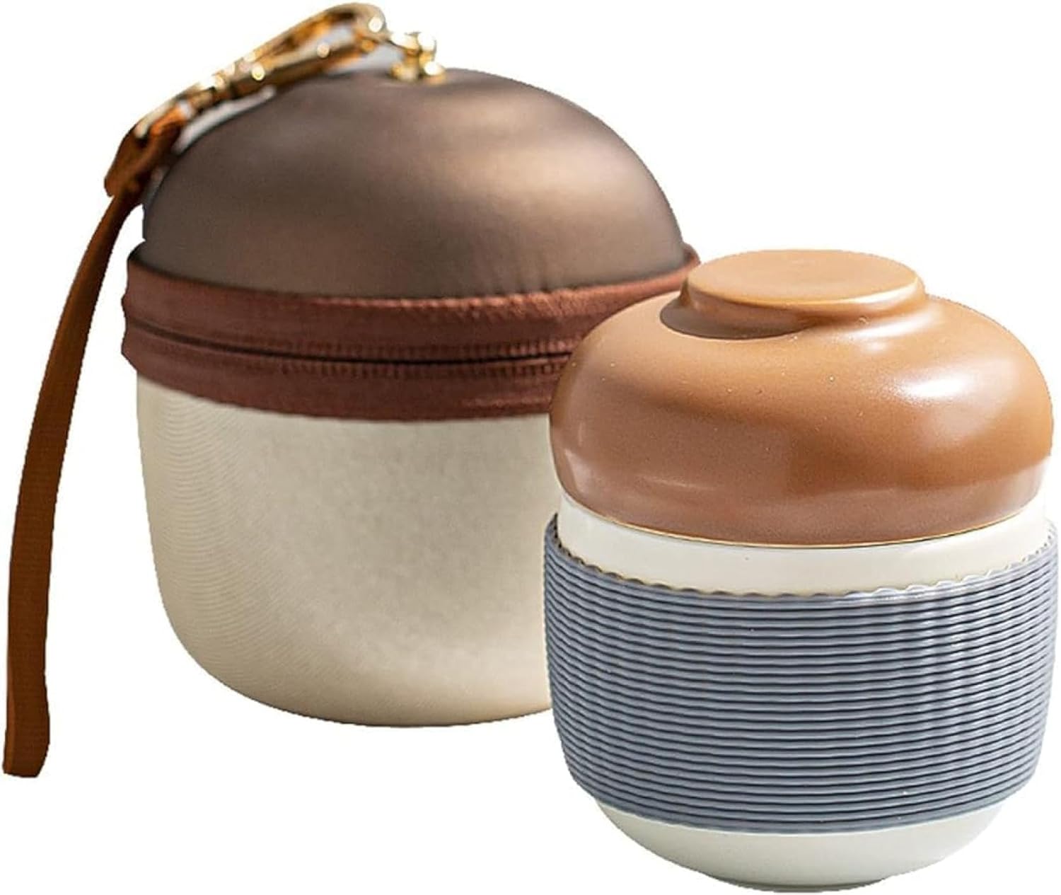 茶器セット 旅行ティーセット 携帯急須 中国茶 収納バッグ付き 陶器湯呑みセット コンパクト かわいいどんぐり