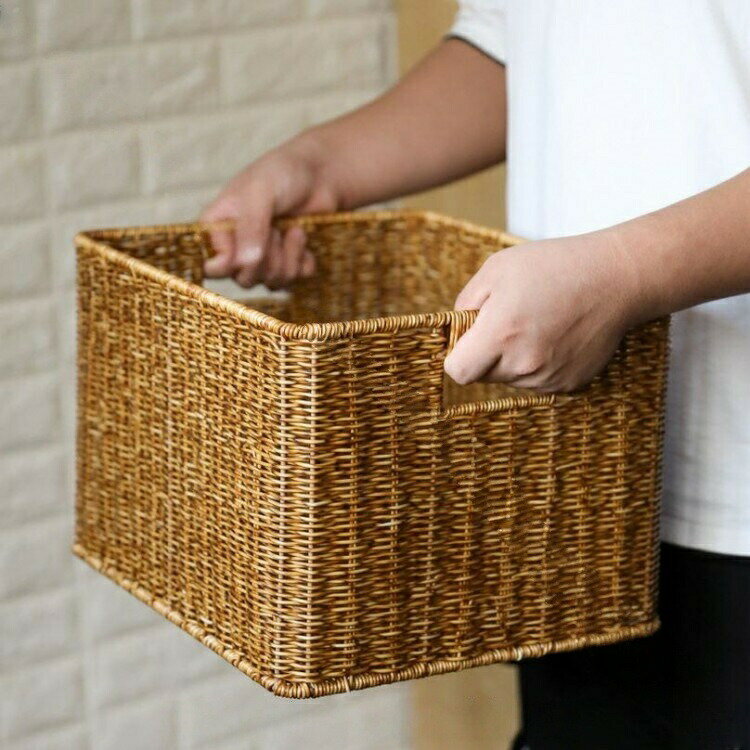 ナチュラル 収納かご 編みかご バスケット 持ち手付き カフェ 荷物入れ かご 飲食店 PEラタン カゴ ボ..