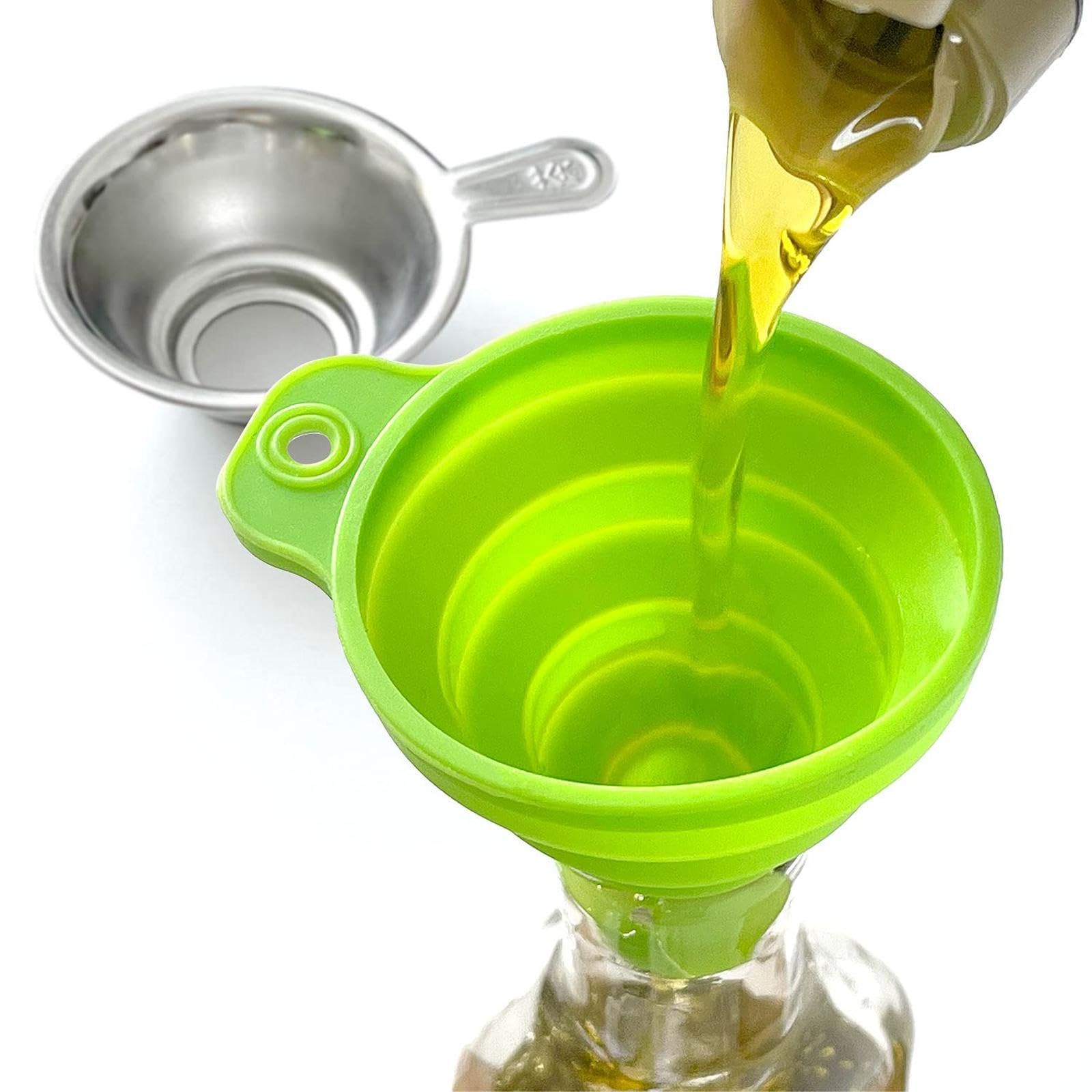 漏斗 シリコン漏斗 グリーン ステンレス製フィルター付き じょうご 折りたたみ ロート レジン液 塗料 ..