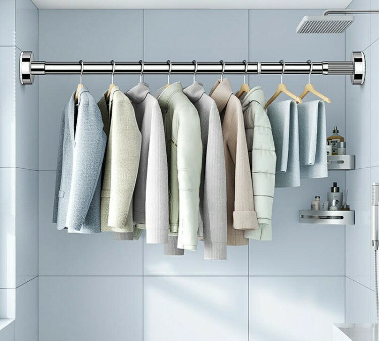カーテンポール 浴室用 ハンガーバー 物干し竿 ステンレス製 窓枠取付け 収納棚 支え棒 クローゼット ..
