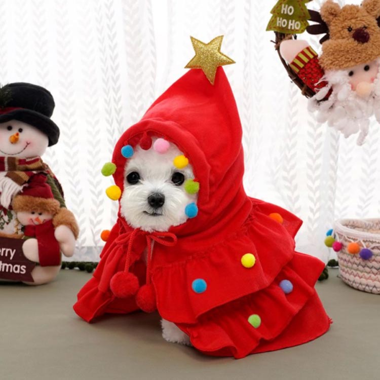 クリスマスツリー かぶりもの 衣装 サンタローブ チョーカー ケープ 猫 ドッグウェア 犬 サンタ服 コス..
